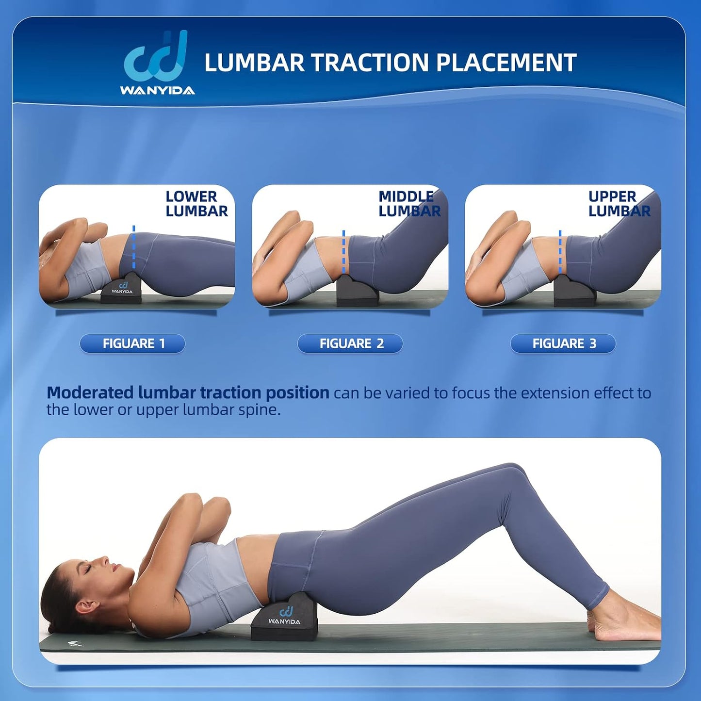 Lumbar Orthotic Traction Roll Device, Lower Back Stretcher for Pain relief, Back Traction for Lumbar Decompression, 3 Height Adjustable Lumbar Stretcher, Chiropractic