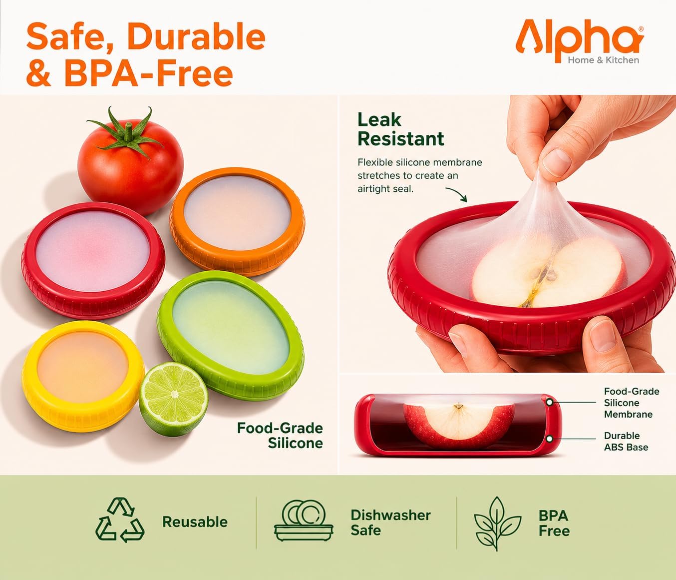 Avocado Saver & Onion Storage – Set of 4 BPA-Free Food Containers with Silicone Lids – Reusable Fruit and Veggie Savers, Fresh Pods for Food – Perfect for Tomato Holder, Garlic, Lemon & More | BPA-Free Reusable Fruit & Vegetable Savers with Flexible