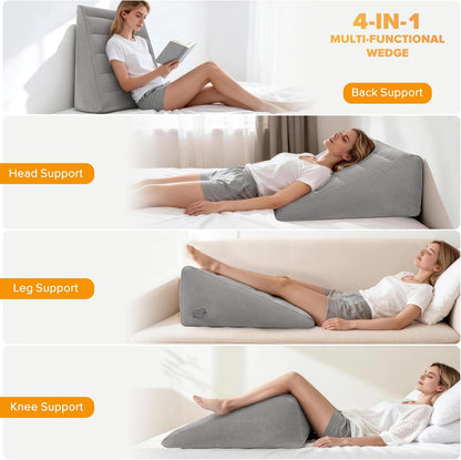 USHMA Inflatable Wedge Pillow for Sleeping, Portable Travel Wedge Pillow for Sitting in Bed, Inflatable Wedge Pillows for Travel, Blow Up Under Knee Pillow