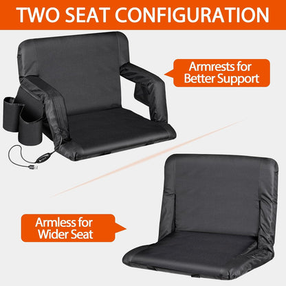 LEMY 20.5"/ 25" Wide Adjustable Stadium Seat for Bleachers Portable Water Resistant Stadium Chair with Back/Arms/Cushion for Outdoor or Indoor