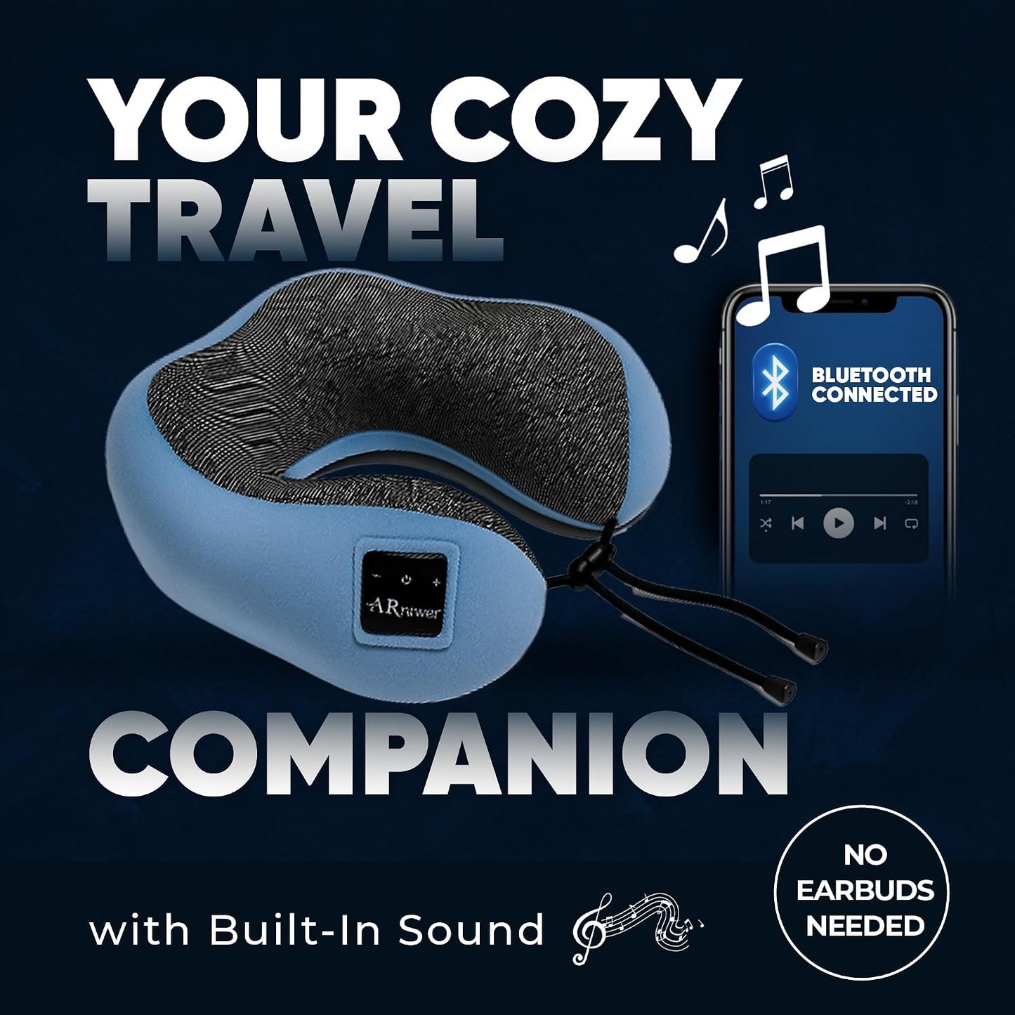 Bluetooth Music Semicircular Neck Pillow Wireless Bluetooth Speaker Suitable Airplane,Bus,Train,Car,Office,and Outdoor Camping for Sleeping, Resting The Best Travel Essentials. (Black)