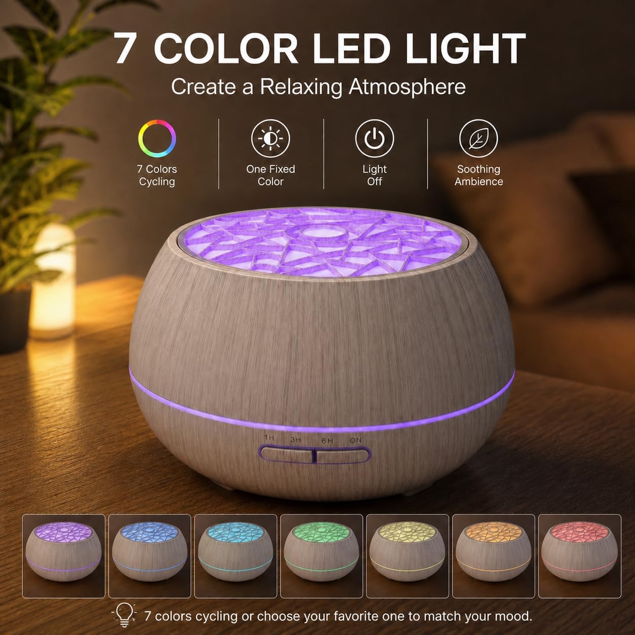 550ml Essential Oil Diffuser, Ultrasonic Aromatherapy Humidifier with Remote,7 LED Colors,Timer Settings,Auto Shut-Off, Cool Mist Diffuser for Home, Bedroom, Office, Spa