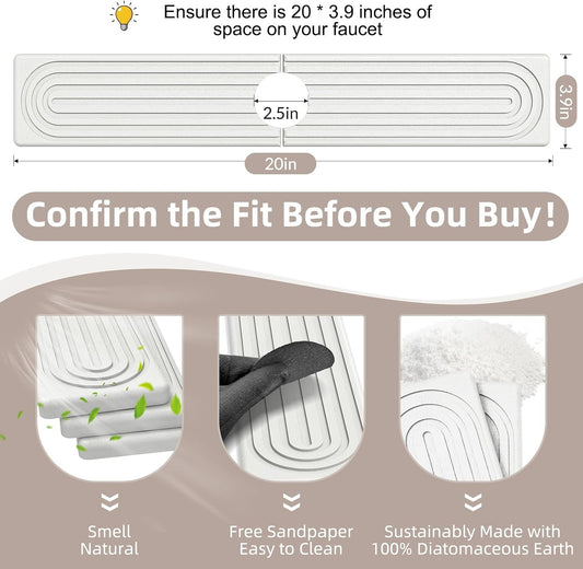 Faucet Mat for Kitchen Sink - Super Absorbent Diatomite Fast Drying Stone, Quick Drying Splash Guard,Prevents Moisture Buildup Sink, Durable Protector for Kitchen,Bathroom Counter