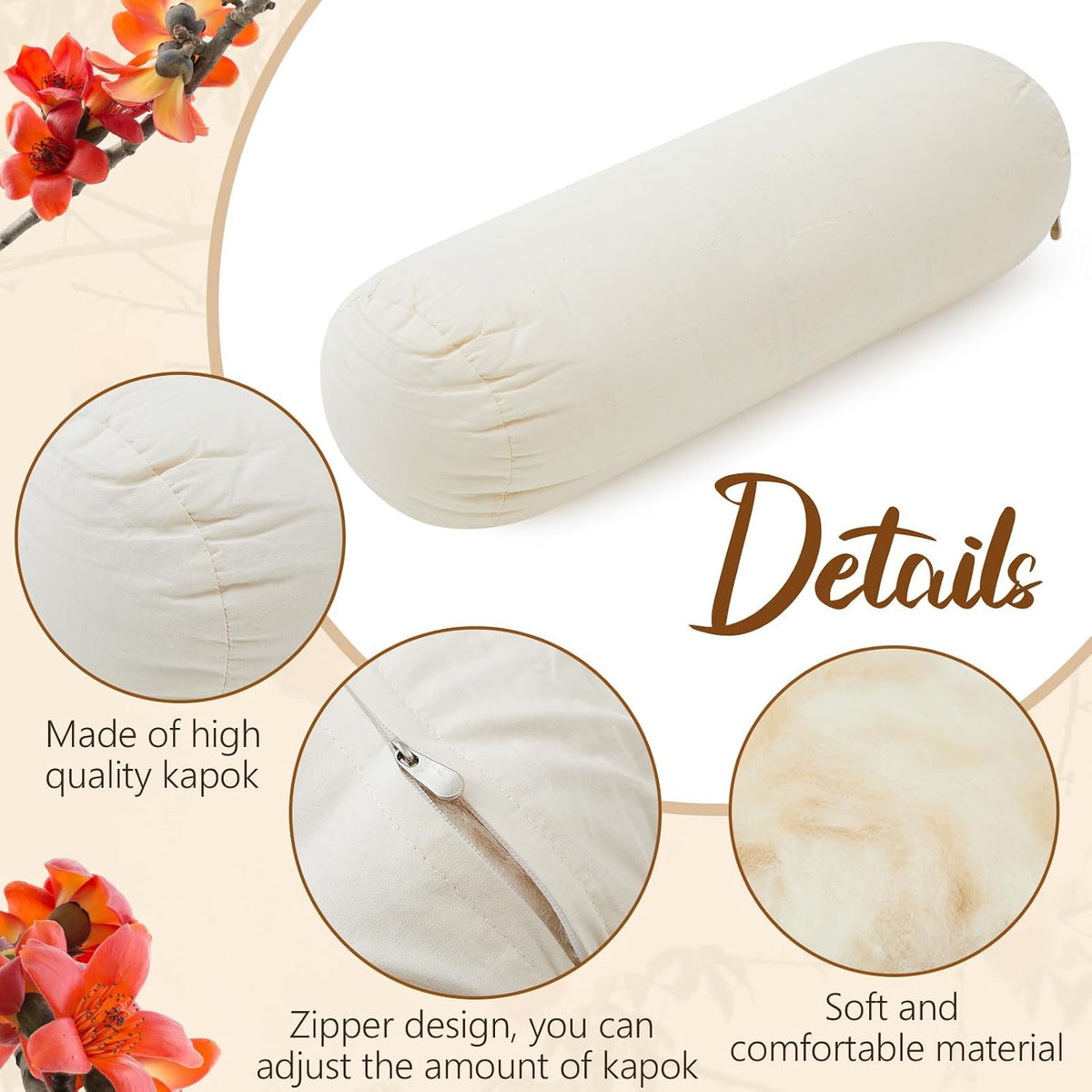 Leinuosen Organic Kapok Neck Roll Pillow for Sleeping, 16" X 6"