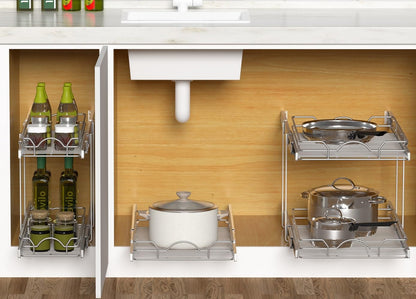 OCG Pull Out Cabinet Organizer (15" W x 21" D), Pull out Drawers, Cabinet Pull Out Shelves for Base Cabinet Organization in Kitchen Bathroom Pantry, Bottom Mount, Chrome Finish