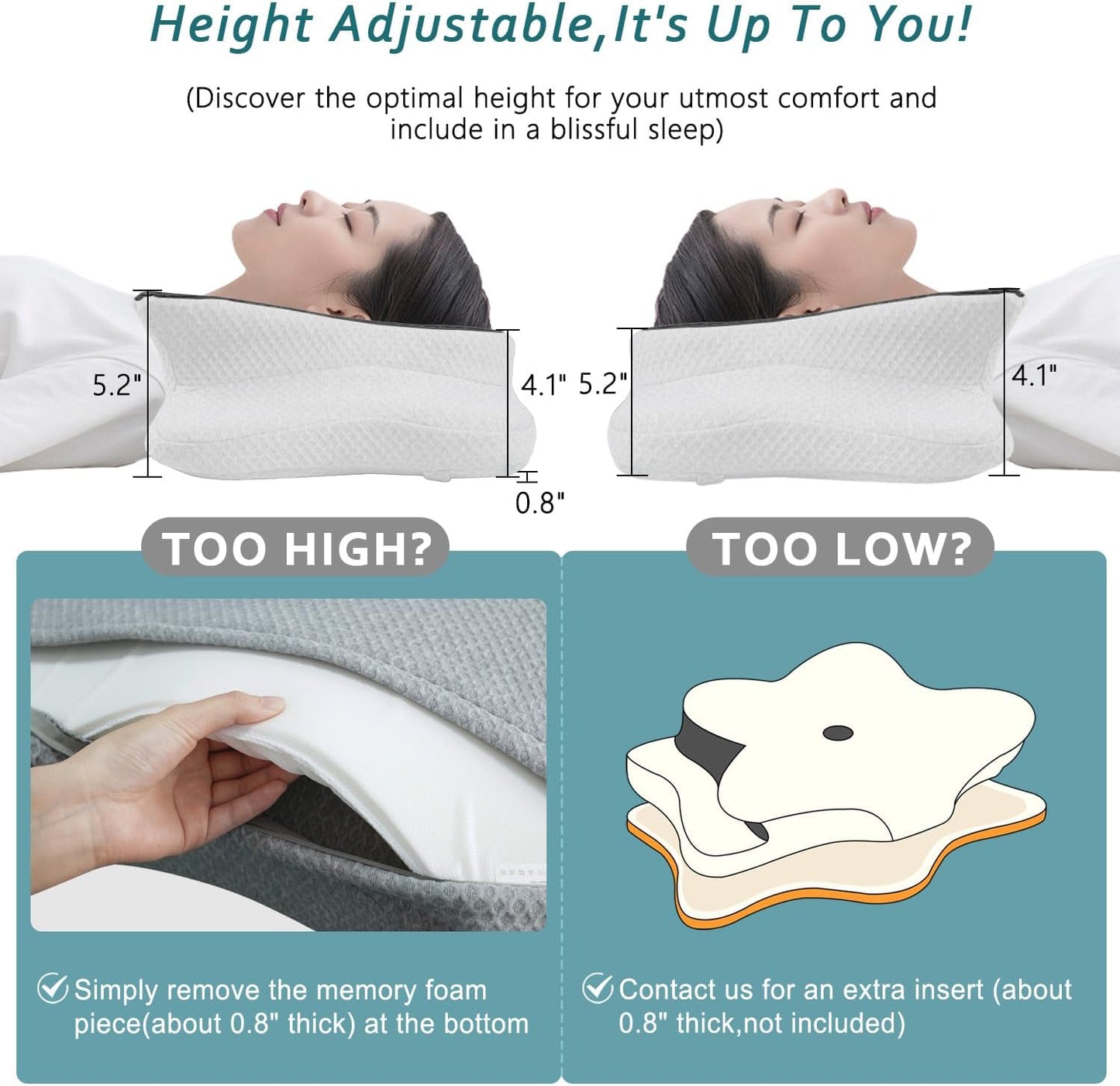 CHxxy Memory Foam Pillows, Cervical Pillow for Neck & Shoulder Pain Relief | Ergonomic Contour Bed Pillow, Soft for Side Sleep Stomach Sleeping and Back Sleeper-Queen Size&Grey