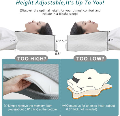 CHxxy Memory Foam Pillows, Cervical Pillow for Neck & Shoulder Pain Relief | Ergonomic Contour Bed Pillow, Soft for Side Sleep Stomach Sleeping and Back Sleeper-Queen Size&Grey