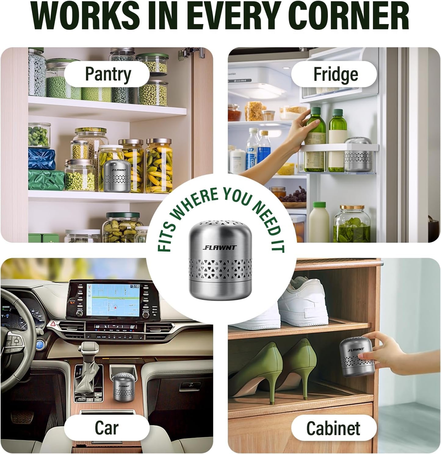 Fridge Deodorizer, Lasts Up to 10 Years, Stainless Steel, Gray | Unbox and place in fridge; refrigerator deodorizer, fridge odor eliminator, no refills, baking soda fridge alternative