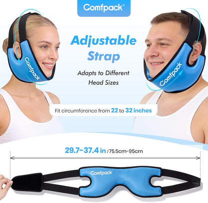 Comfpack Wisdom Teeth Ice Pack Head Wrap,Soft Double Side Jaw Face Ice Pack | Extra Large Jaw & Chin Ice Pack, Reusable Gel Hot Cold Therapy for TMJ, Oral Surgery, Face Swelling, Tonsillectomy Recovery