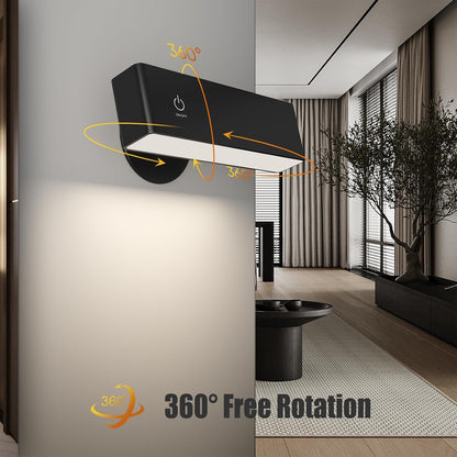 Wireless Wall Sconces 2 Pack, Rechargeable Reading Light for Bed Dimmable | Battery Operated Wireless Wall Light for Bedroom Adjustable Brightness Magnetic 360° Rotation Indoor Black or White