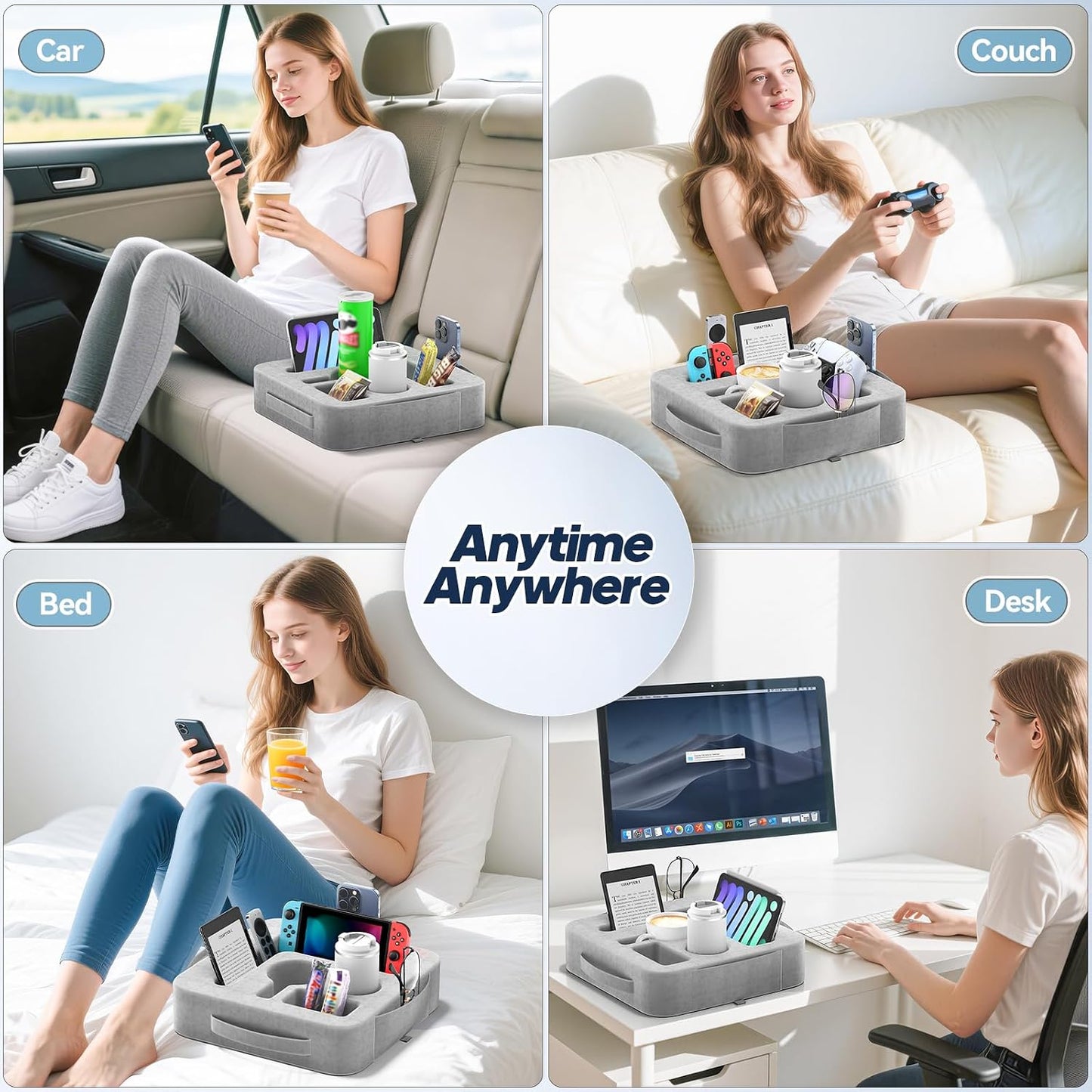 Couch Cup Holder Pillow, Sofa and Bed Caddy for iPad, Kindle, Switch, Game Controller, Remotes, Phones, Small-Sized Cup & Drink Holder for Couch, Bed, Desk, Car, Beach, Bathroom Cup Holder