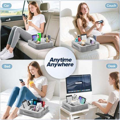 Couch Cup Holder Pillow, Sofa and Bed Caddy for iPad, Kindle, Switch, Game Controller, Remotes, Phones, Small-Sized Cup & Drink Holder for Couch, Bed, Desk, Car, Beach, Bathroom Cup Holder