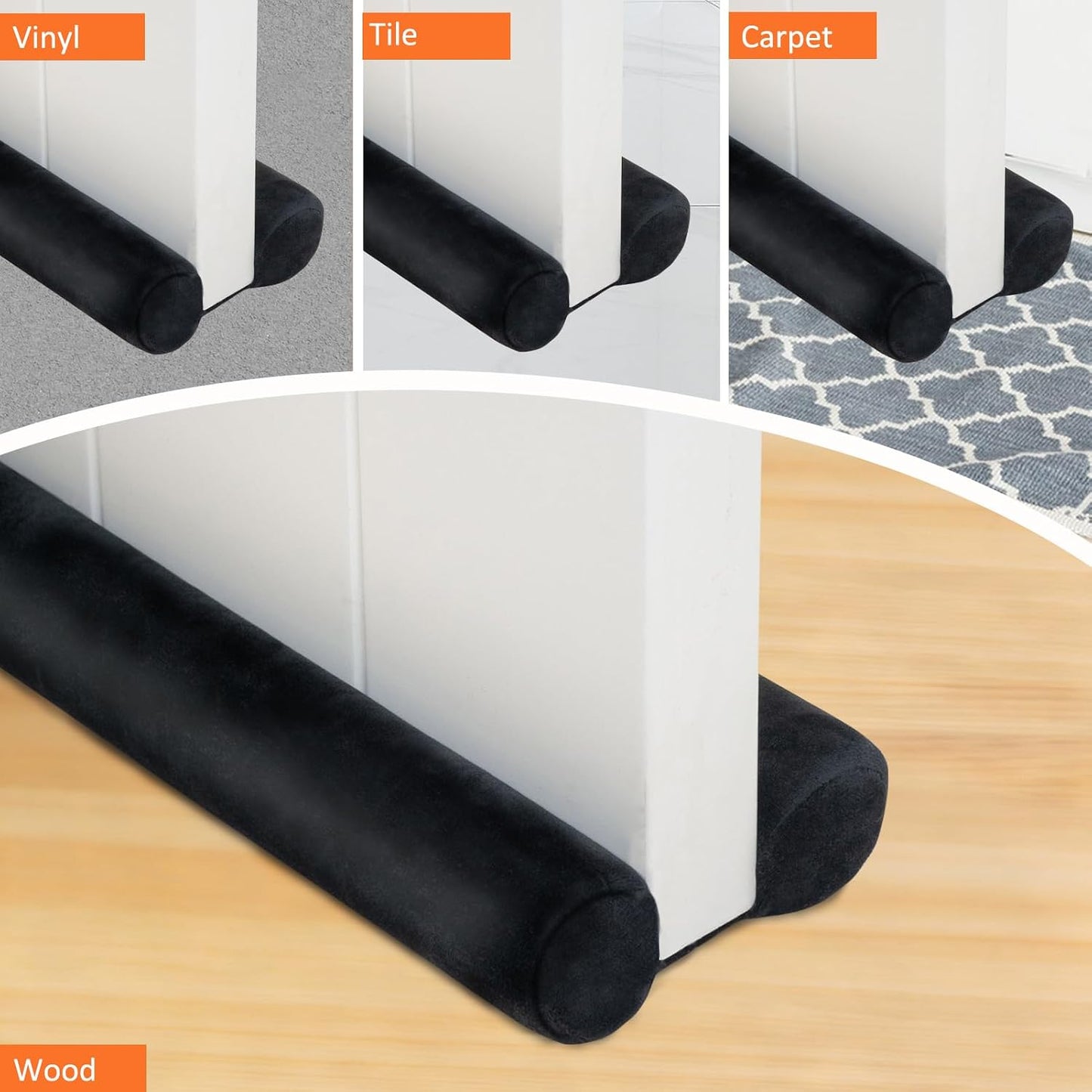 Under Door Draft Stopper 30-38" Adjustable Wind Stopper for Door & Window, Foam Door Sweep Air & Noise Blocker for Bottom of Doors Double Side Seal - Black