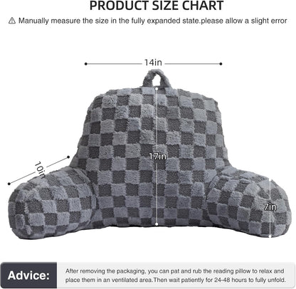 Aimuan Reading Pillow Checkered Bed Rest Wedge Backrest Checkerboard Pillow with Arms Back Support for Sitting Up in Bed Cushion Incline Rest Sleeping Snoring Pillow (Beige,Large)