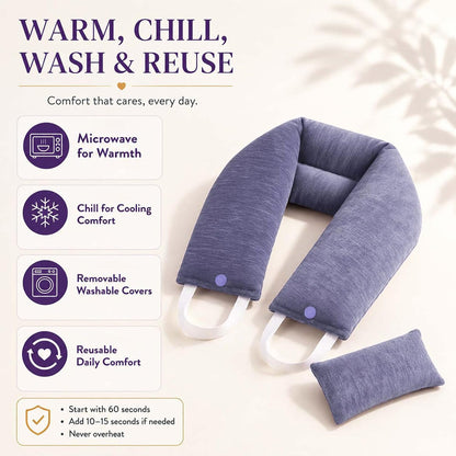 Premium Lavender Neck Wrap Set, Microwavable Heat Pad with Eye Pillow | Balanced lavender, salt, and buckwheat blend creates soothing neck warmth, warm or chilled use, and added tired-eye comfort.