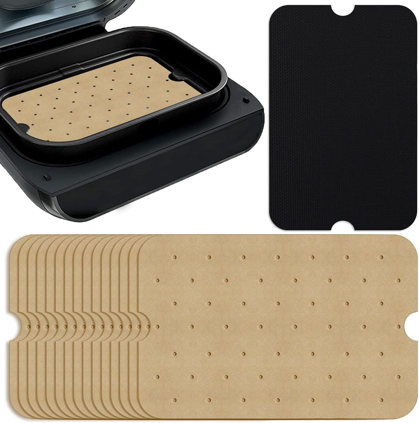 WMKGG Silicone Air Fryer Liners, 2PCS Air Fryer Silicone Liners | Reusable Rectangular Non-Stick Basket Accessories for Ninja Foodi Dual DZ201/DZ401 8-10QT