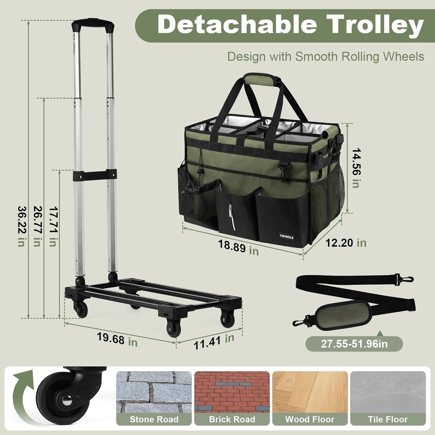 Extra Large Cleaning Caddy Bag with Built-In Support Board, Cleaning Tote Organizer with Removable Divider, Supply Carryall with Adjustable Shoulder Strap and Waist Belt for Cleaners & Housekeeper