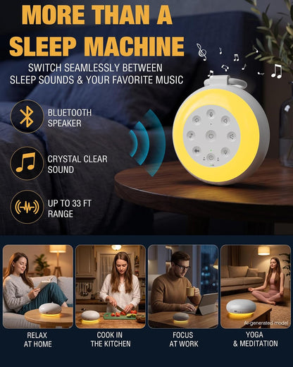 MEGATEK Portable Sound Machine for Sleeping, White Noise Machine with 24 Soothing Sounds, Bluetooth Speaker, Rechargeable, Dimmable Night Light, 180s Voice Recording, Sleep Timer