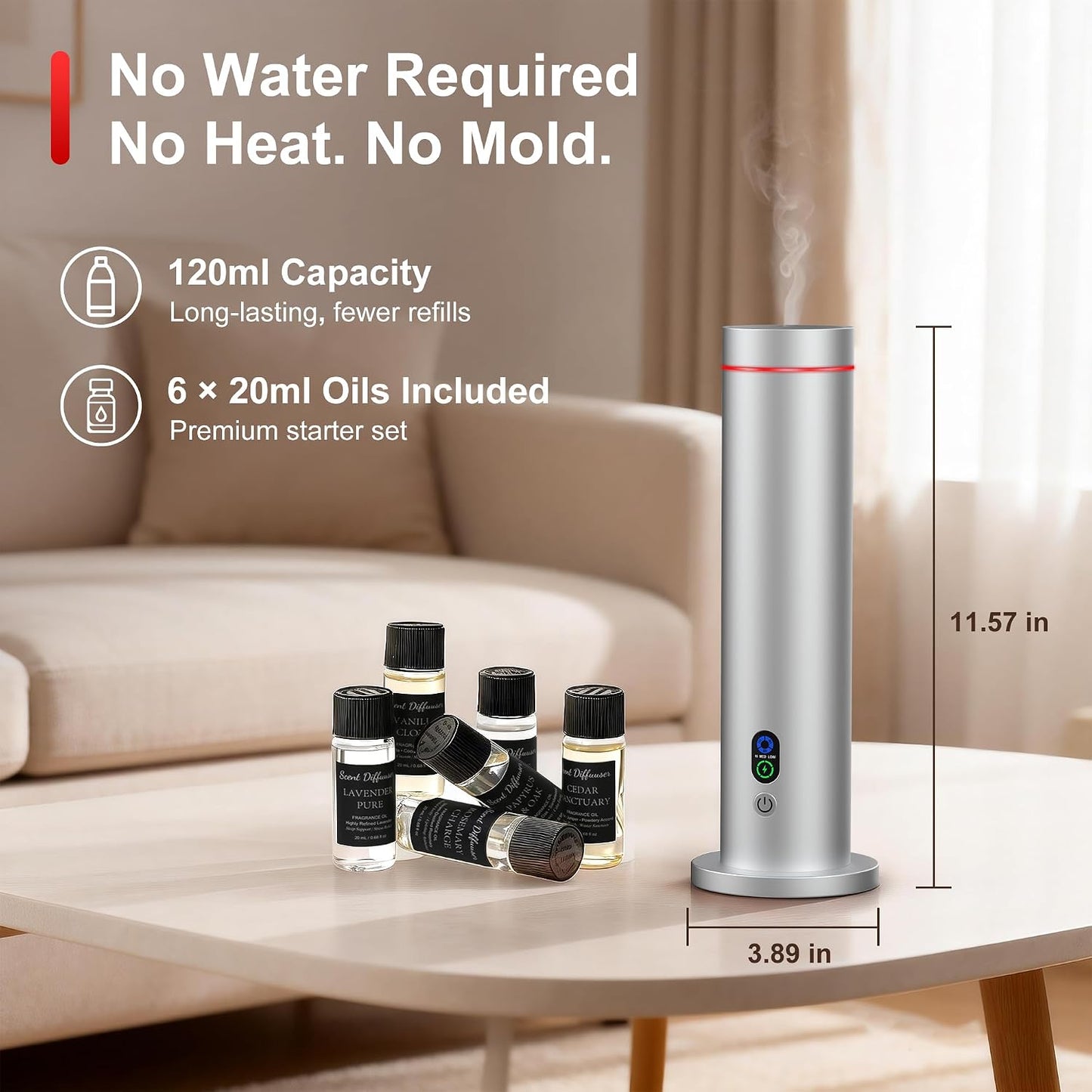 Maromalife Waterless Diffuser, Essential Oil Diffuser, 1000 Sq.Ft Coverage Scent Diffuser – Plug-in Only, Adjustable Mist, Remote, Mood Lights for Home & Office, Large Room, Hotel, Black
