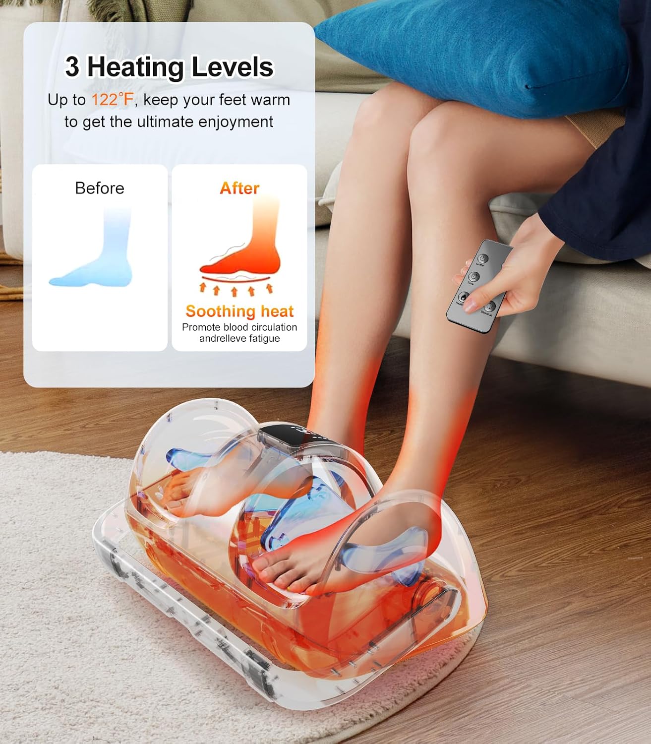 Shiatsu Foot Massager with Heat, Deep Kneading Foot Massager for Plantar Fasciitis, Neuropathy, Circulation and Pain Relief, Foot and Calf Massage at Home/Office