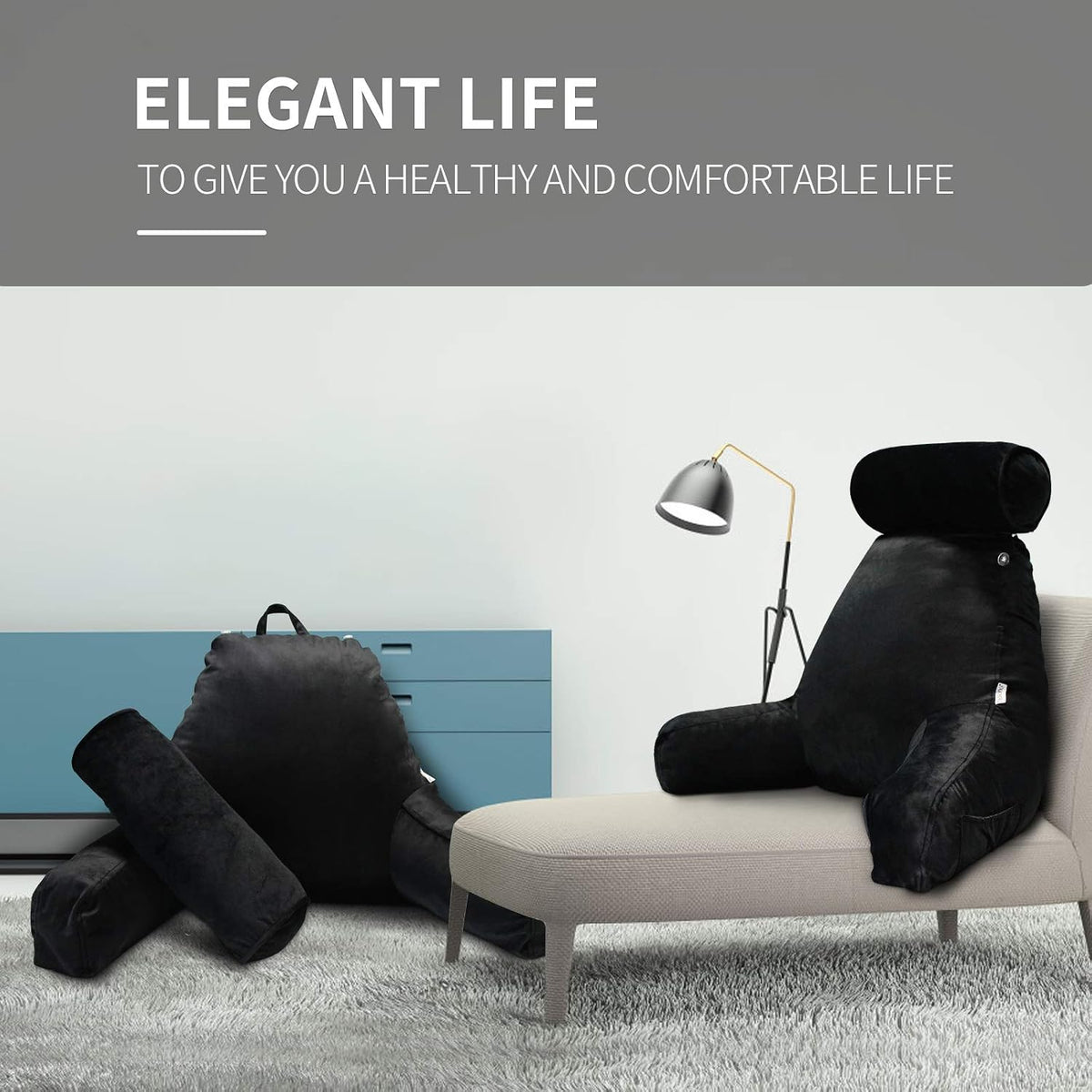 26" Reading Pillow for Sitting Up in Bed, Backrest with Arms
