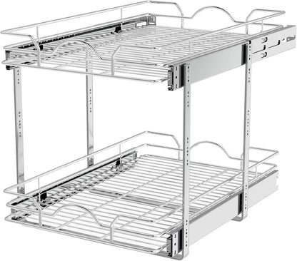 OCG Pull Out Cabinet Organizer (15" W x 21" D), Pull out Drawers, Cabinet Pull Out Shelves for Base Cabinet Organization in Kitchen Bathroom Pantry, Bottom Mount, Chrome Finish