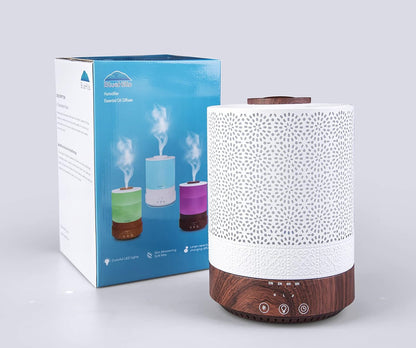 BlueHills 2500 ML Humidifier with Essential Oil Diffuser Combo Aroma Home Décor Design for Large Bed Bath Kids Baby Living Rooms Big Capacity LED Lights Scent Ultrasonic Cool Mist Wood Grain F006