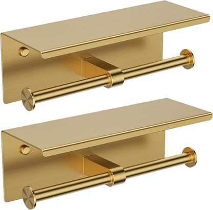 FORIOUS Toilet Paper Holder with Shelf, Commercial Toilet Paper Dispensers | Brushed Nickel | Wall Mount Bathroom Tissue Holder | SUS304 Stainless Steel Rustproof | Double Tissue Roll Holder