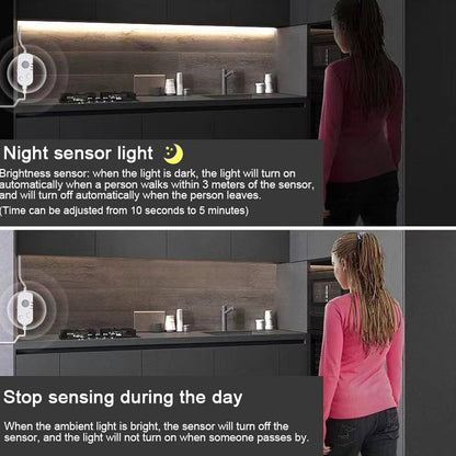 Motion Sensor Strip Light Indoor 3ft Auto Sensing USB Powered Rechargeable | Silent Indoor Wireless Stair Light Strip for Staircase Cabinet Under Bed Bedroom Bedside Dressing Table Kitchen Basemen