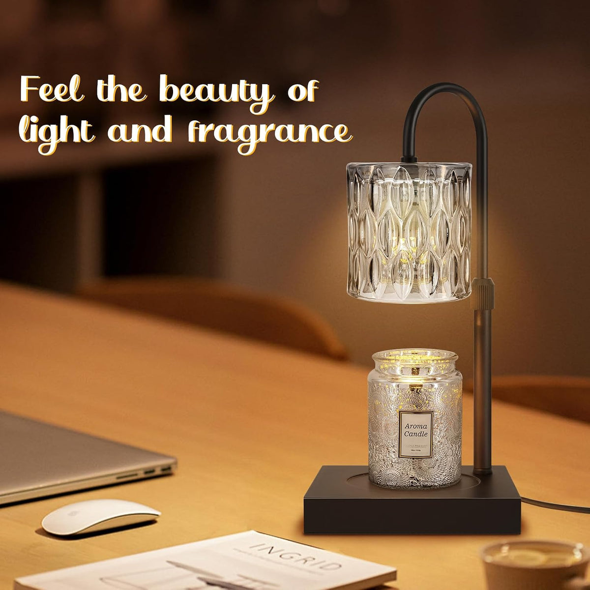 Candle Warmer Lamp with Timer, Electric Candle Warmer for Jar Candles, House Warming Gifts, Modern Home Decor Dimmable Wax Melting Lamp with Large Head, Black, Glass