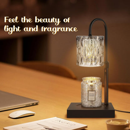 Candle Warmer Lamp with Timer, Electric Candle Warmer for Jar Candles, House Warming Gifts, Modern Home Decor Dimmable Wax Melting Lamp with Large Head, Black, Glass