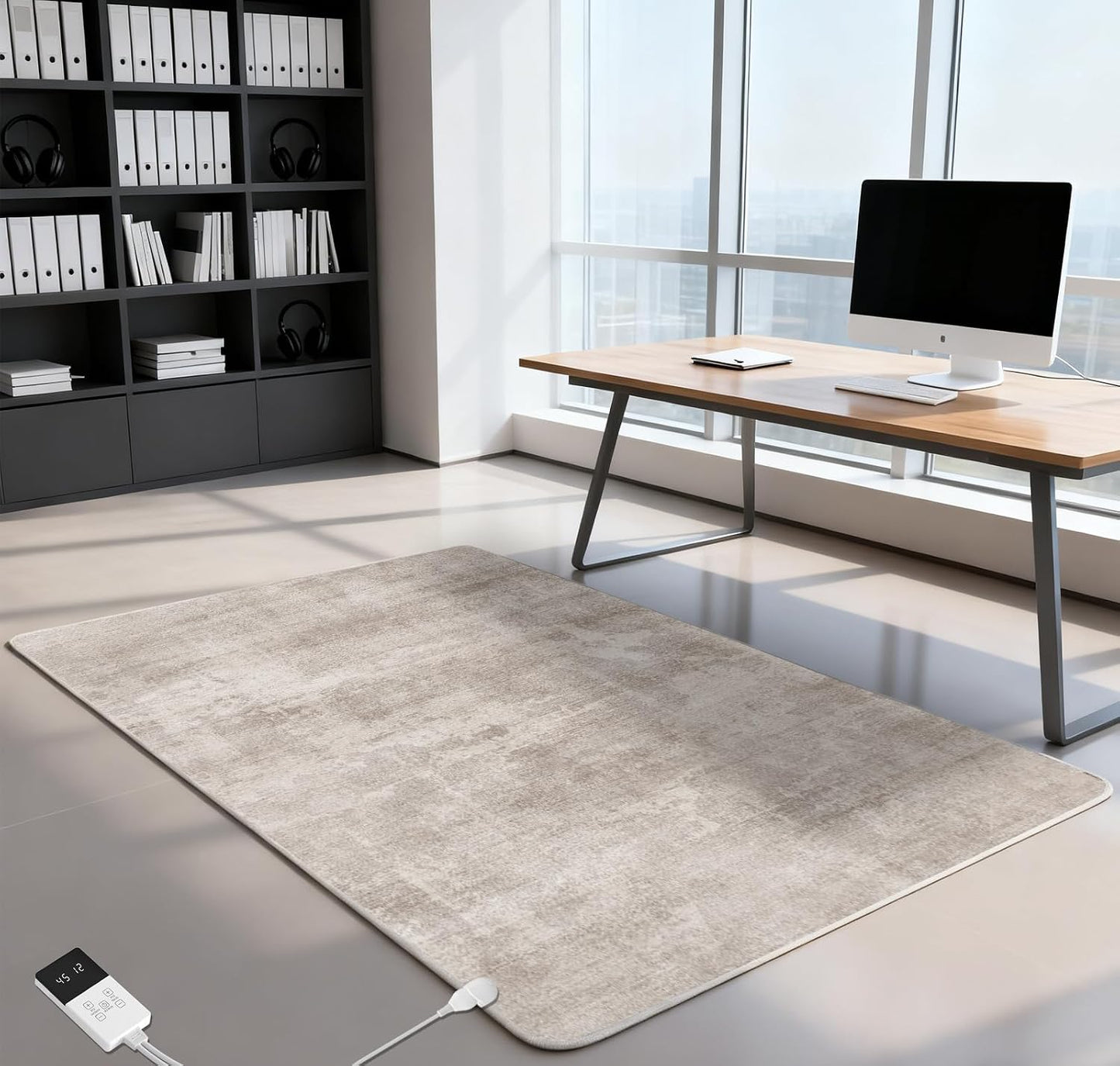 Electric Heated Carpet 35x55in Soft Plush Heating Rug 450W CX | Instant Warmth in 30s, 60 Heat Levels 12h Timer, Energy Efficient Safety Protection Ideal for Home Office Playroom 120V