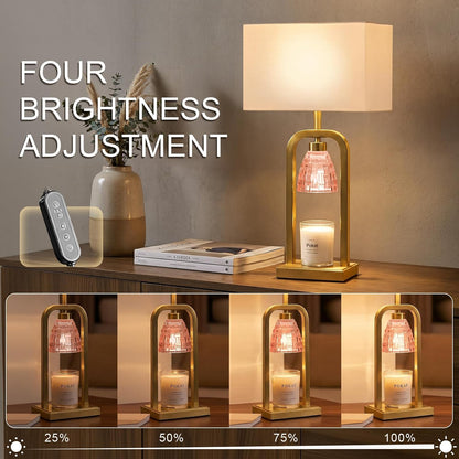 PoKat Gold Table Lamp Candle Warmer, Candle Warmer Lamp with Timer Dimmer, Wax Light Warming Table Lamp for Jar Candles, Modern Bedside Lamp for House Warming Home Decor Living Room, Bulb Included