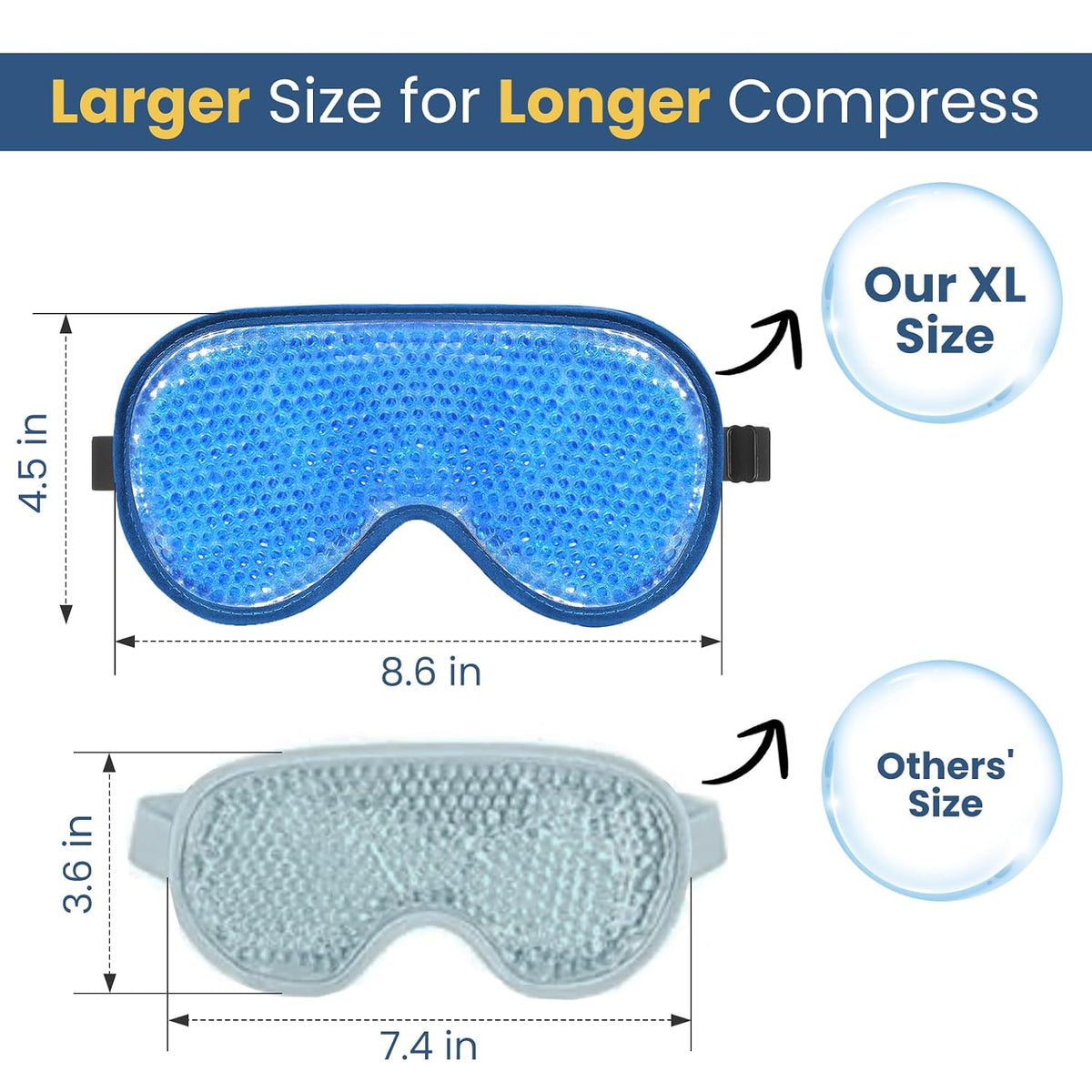 BeeVines Cooling Eye Mask, XL Jumbo Size Freezer Gel Eye Masks (2 Pack)