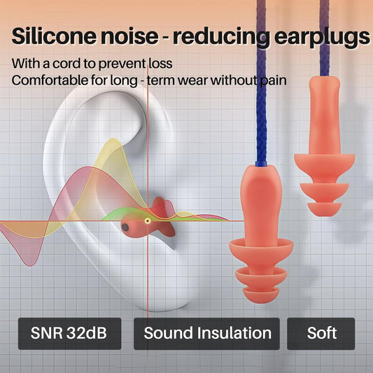 Silicone Corded Ear Plugs, 100 Pairs, SNR 32dB, Orange