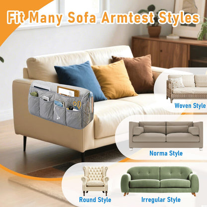 Armchair Caddy, Remote Control Holder for Recliners, Sofa Armrest Organizer, Non Slip Recliner Organizer, Couch Caddy with 14 Pockets Storage for TV Remote, Phone, Magazine (Brown)