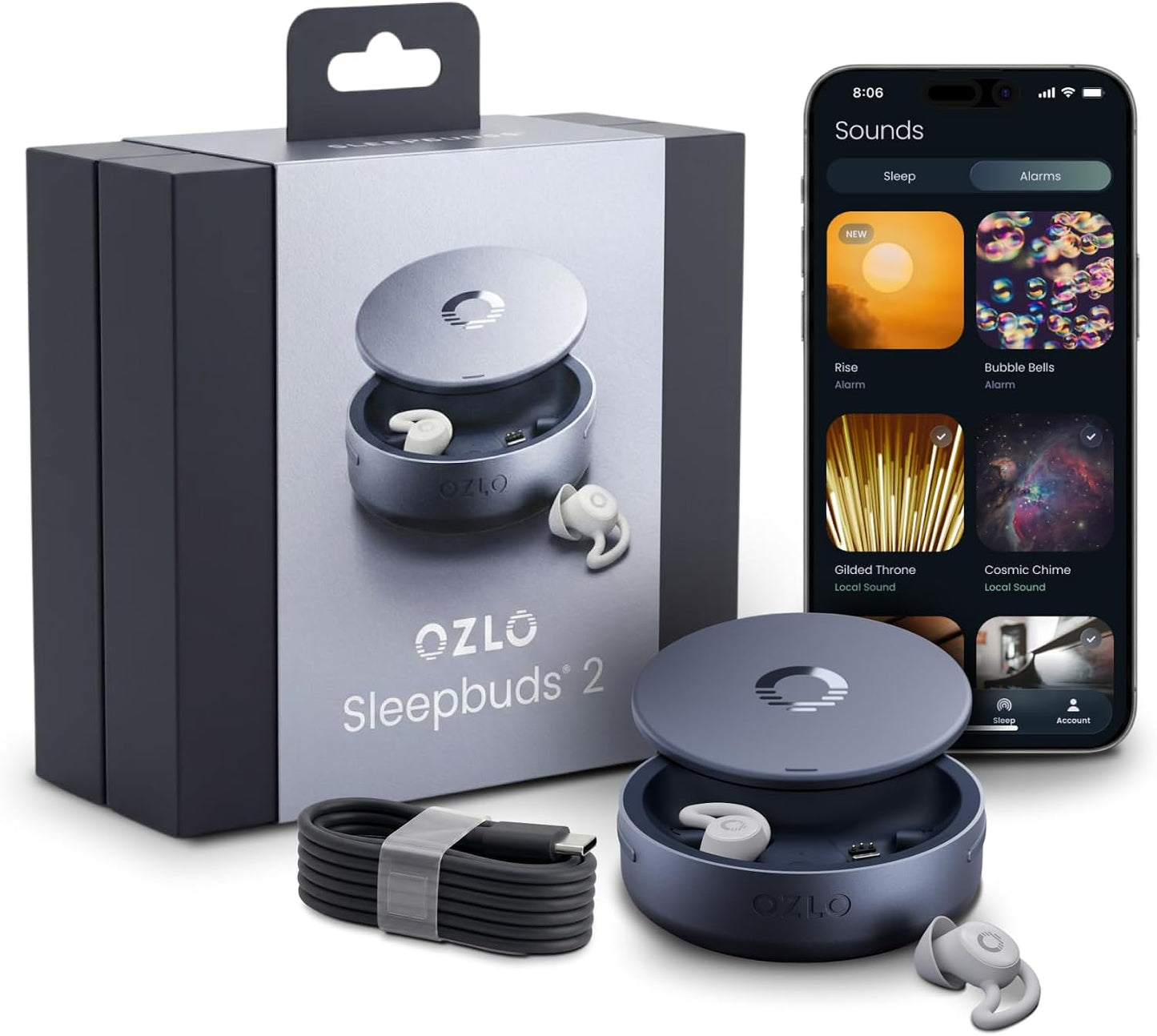 Ozlo Sleepbuds® 2 - Sleep Earbuds, Snoring & Noise Masking Headphones | All-Night Side-Sleeper Comfort, Ultra Small Fit, 14-hr Battery, 50+ Sleep Sounds, In-Ear Alarm, Reliable Bluetooth Connection