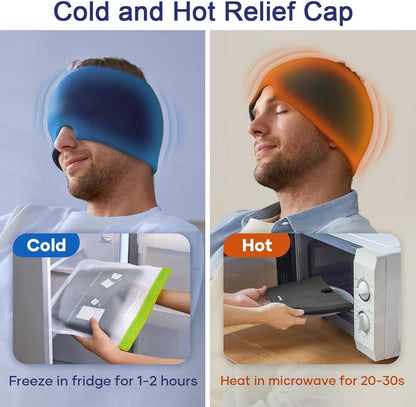 Migraine Relief Cap, Headache Relief Cap Mask Products, Cooling Odorless Gel Ice Head Wrap for Tension, Stress,Hangover & Puffy Eyes