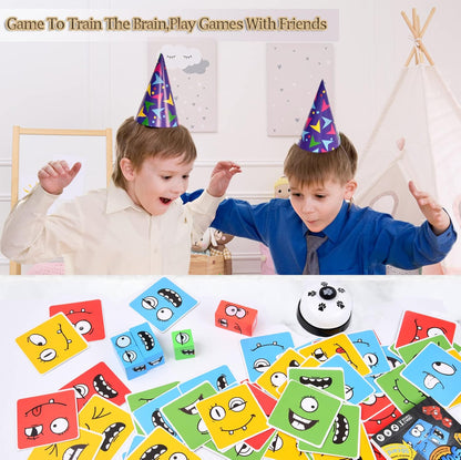 Wooden Face Changing Magic Cube Game with Bell, Puzzle Building Expression Pattern Matching Blocks Toy for Kids and Adults, Educational Fun for Family Night