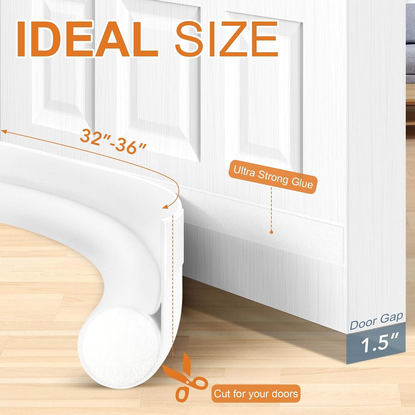 HomeProtect Door Draft Stopper Weather Stripping Door Seal Under Door Sweep Block Cold Air Gaps Front Soundproof Draft Blocker for Bottom of Door Suitable for Interior/Exterior,White