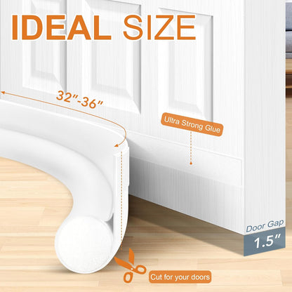 HomeProtect Door Draft Stopper Weather Stripping Door Seal Under Door Sweep Block Cold Air Gaps Front Soundproof Draft Blocker for Bottom of Door Suitable for Interior/Exterior,White