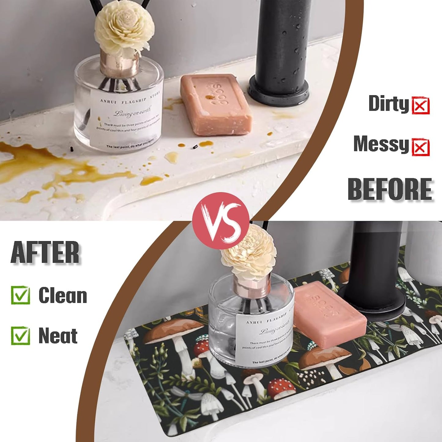 Sink Faucet Absorbing Mat, 2 Pack Drying Mat Around Faucet Sink Splash Guard Behind Faucet Sinkmat For Kitchen Bathroom Island Rv 24 * 5.5 Inch (60 * 14 cm)