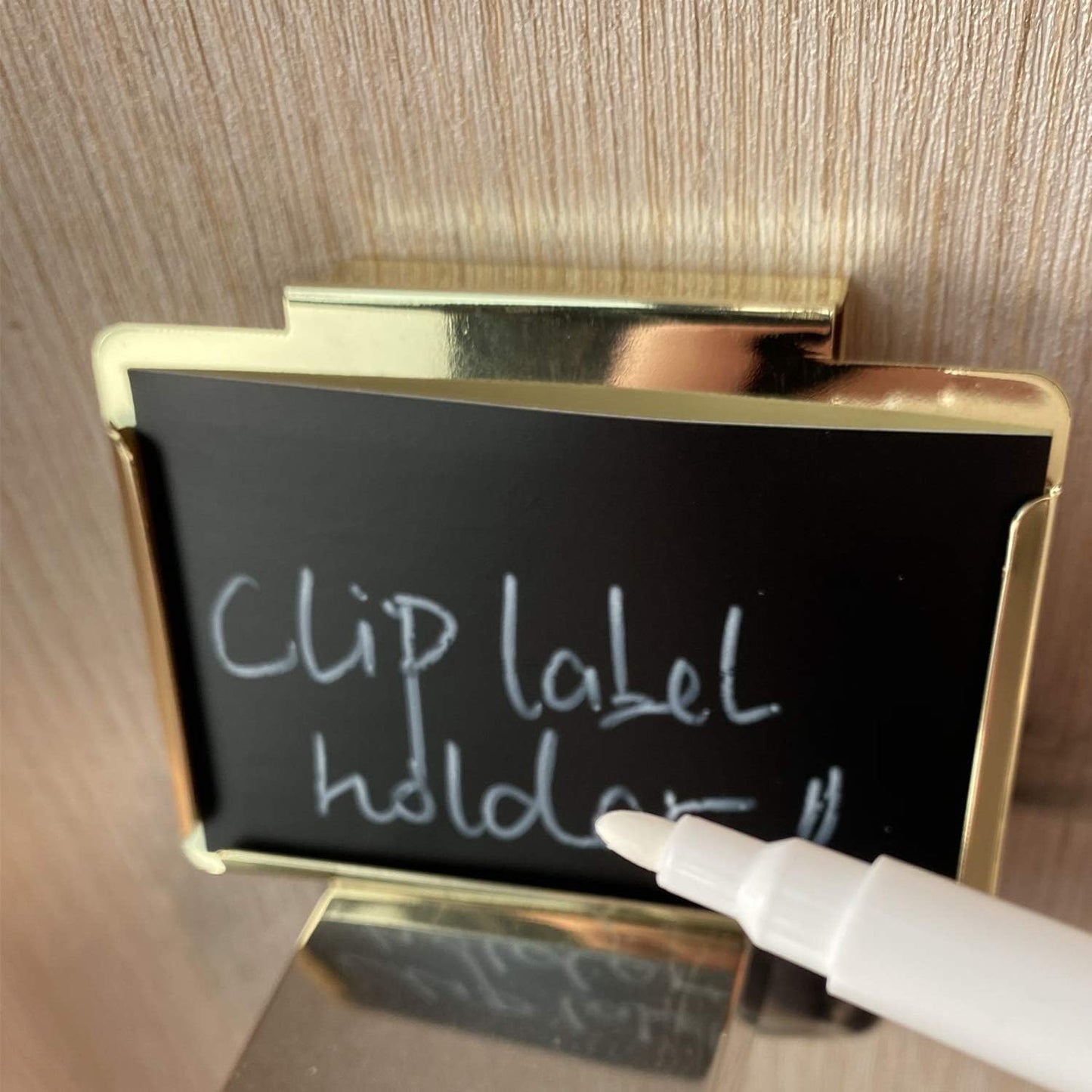 Top label Clip Label Holders,Gold Bin Clips for Kitchen Pantry Organization,10 Pcs Clip Holders with 60 Pcs Chalkboard Stickers