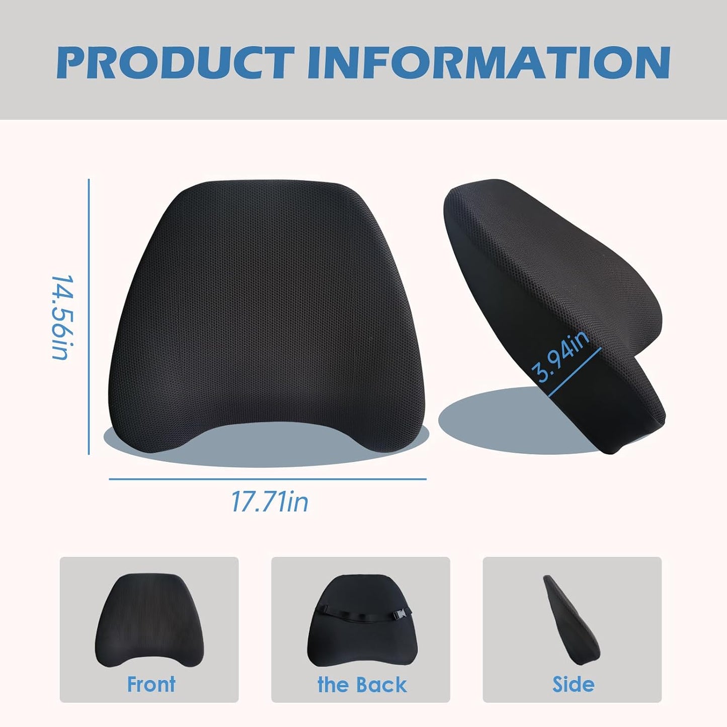 Super Cozy Lumbar Support Pillow for Car/Office Chair, 100% Memory Foam | Lumbar Pillow with Breathable Removable Cover, Ergonomic Design - Back Support for Back Pain Relief(Adjustable Strap, Black)