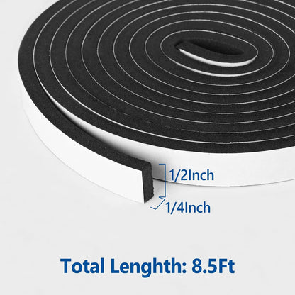 Kikerike Self Adhesive Foam Tape Weatherstrip 1/2In x 1/4In x 42Ft High Density Foam Insulation Strips Seal Weather Stripping with Strong Adhesive for Door and Window Sound Isolation Soundproofing