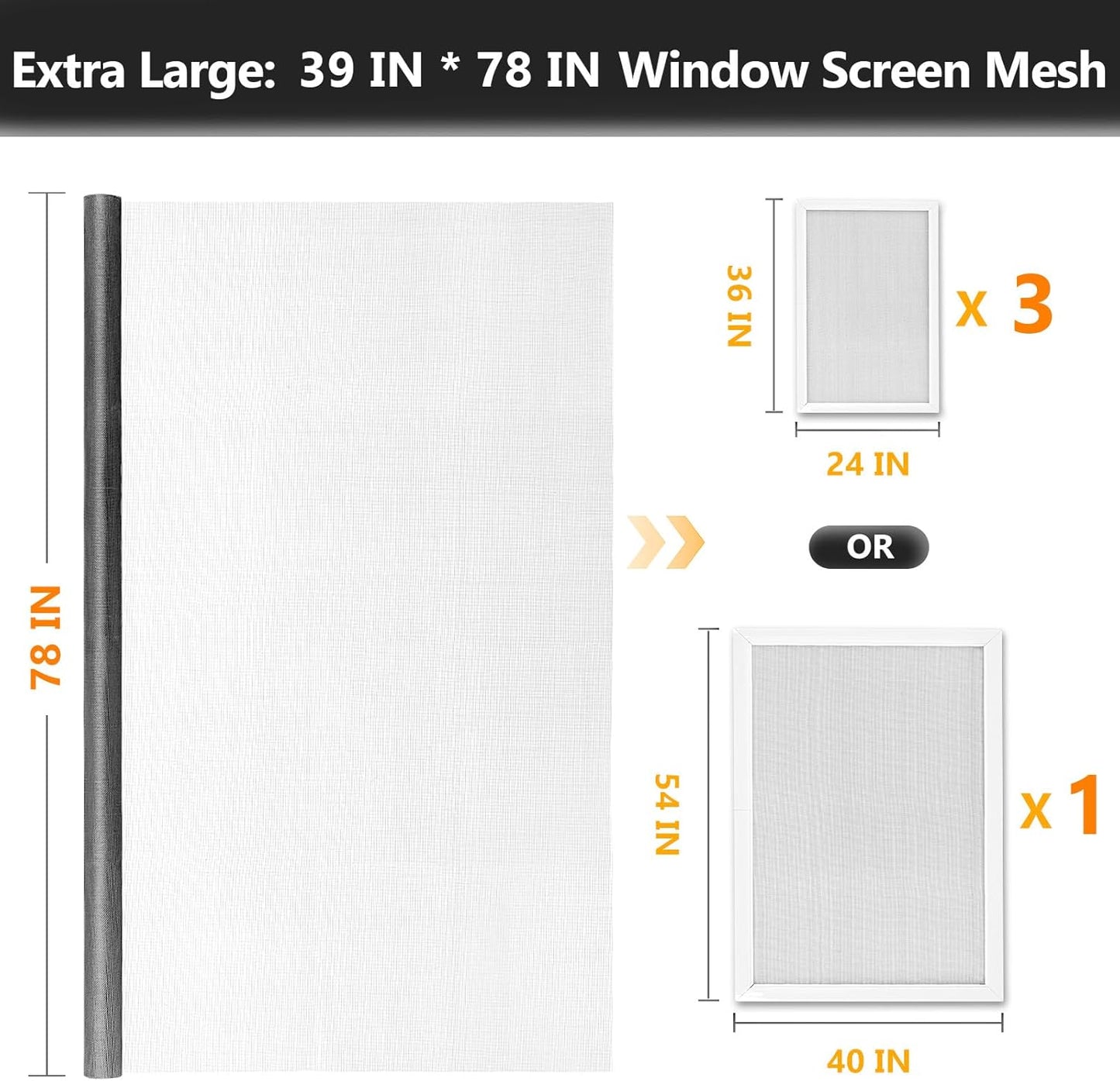 Secopad Window Screen & Screen Door Mesh Repair Kit, 39 in x 78 in, Black | Fiberglass Roll with Tools, Tearproof & Washable, High-Transmittance, For Windows, Patio & Porch Replacement