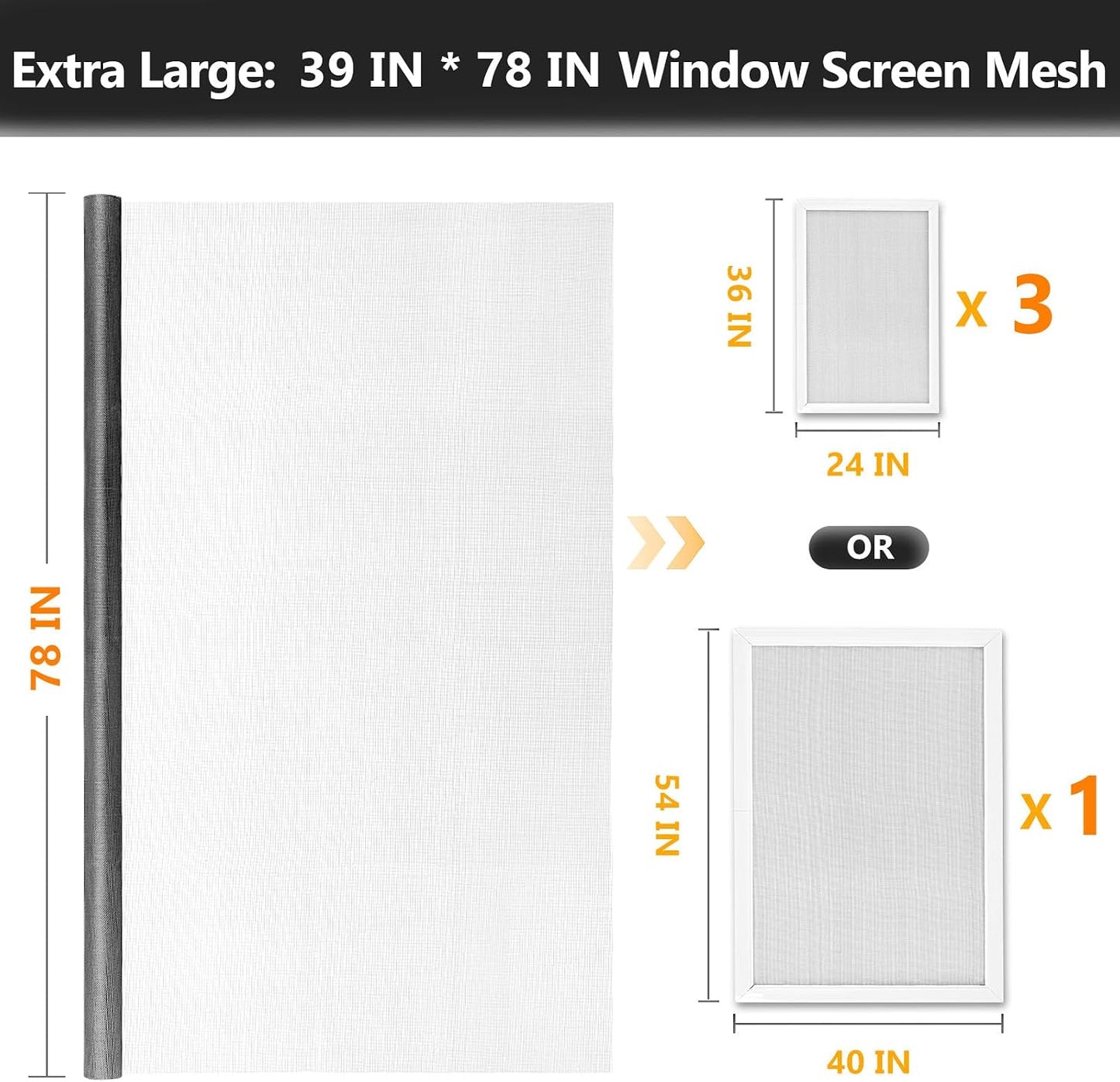 Secopad Window Screen and Screen Door Mesh Repair Kit, Black, 48in x 177in | Replacement Tools Kit, Easy to Install, Extra Large, Durable Fiberglass, Pet and Kid Friendly, For Window Door Patio & Porch