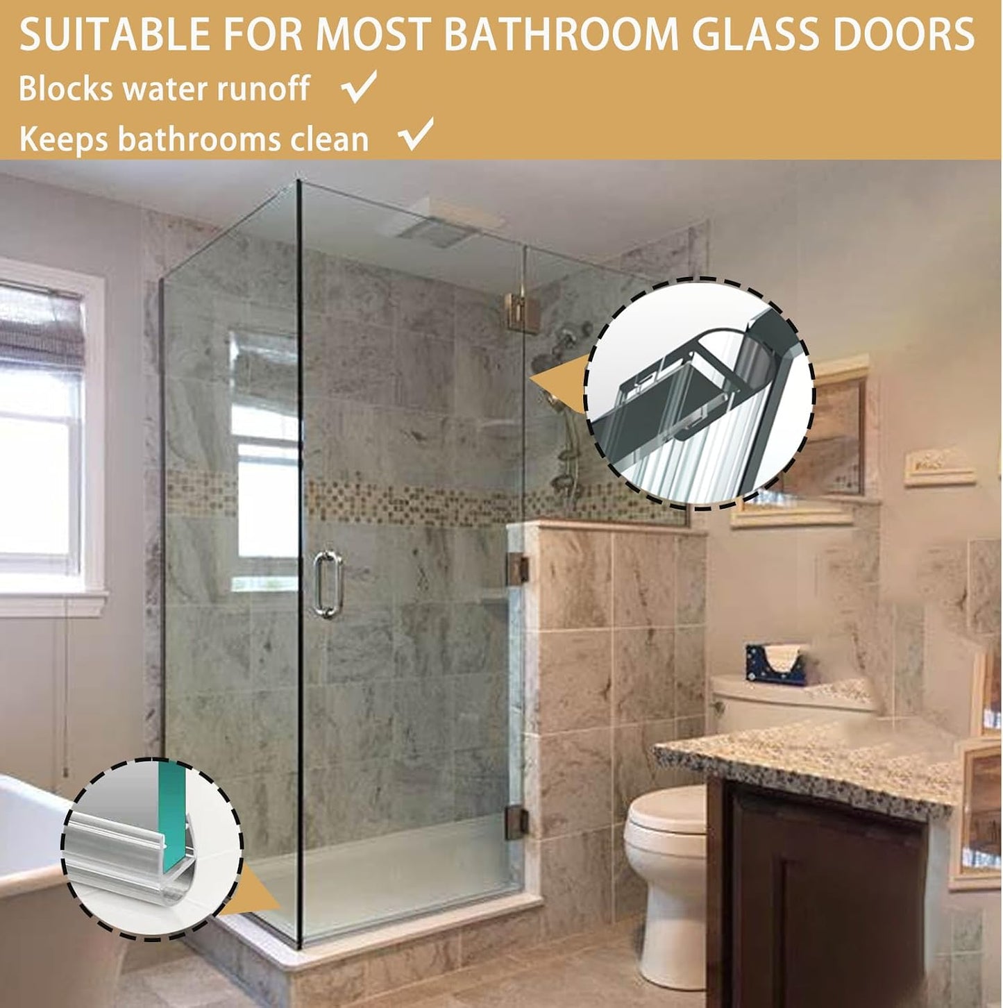 2-Pack 5/16" x 39" Shower Door Bottom Seal Strip, Shower Door Sweep | Frameless Glass Door Seal Strip, Stop Shower Leaks for 5/16" (8mm) Thick Glass