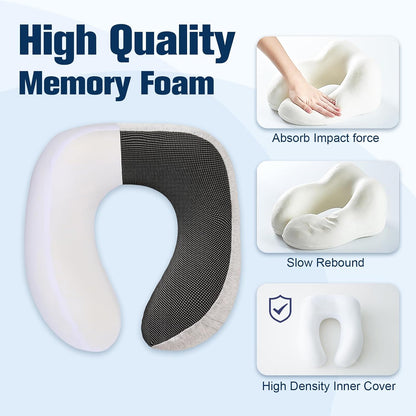 Cirorld Neck Pillow for Traveling, Travel Pillows for Airplanes,100% Pure Memory Foam Travel Neck Pillow, Adjustable Flight Pillow, Portable Plane Accessories with Eye Mask, Earplugs, Carry Bag