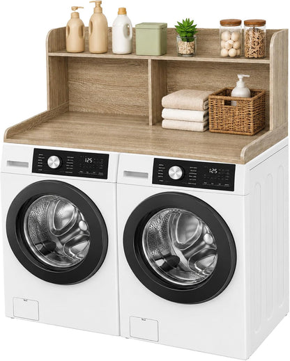 Royxen Washer Dryer Countertop with Extra Tall Shelf, 19" Height Washer and Dryer Topper, Laundry Countertop with Non-Slip Pads, Universal Fit for Laundry Room Organization, Walnut